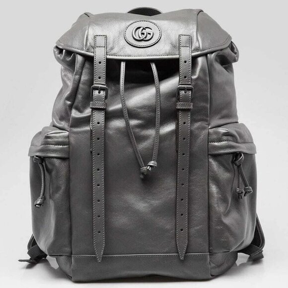 Gucci Handbags - Gucci Grey Leather Tonal Double G Backpack Bag